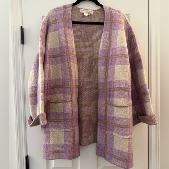 SALTWATER LUXE charli sweater cardigan in lilac purple plaid small - Picture 3 of 8